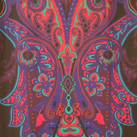 Long Sleeve Paisley Dress w/Ruched Sleeve ~ red, blue, green, black ~ Size Large - Picture 2 of 7